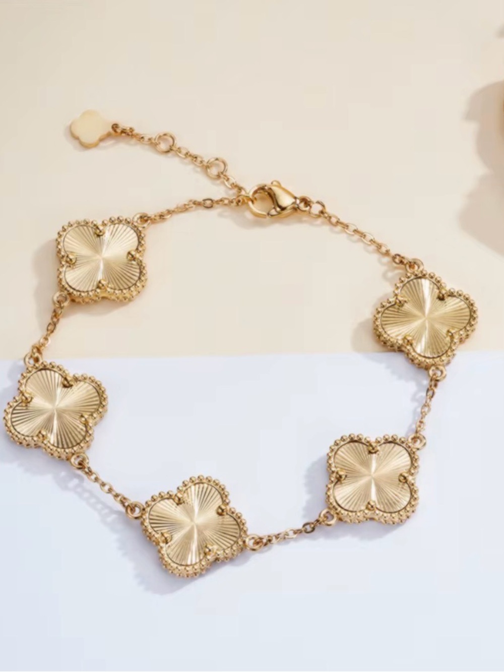 Gold Floral Clover Necklace, 2 Bracelets & Earring SET - Picture 5 of 6